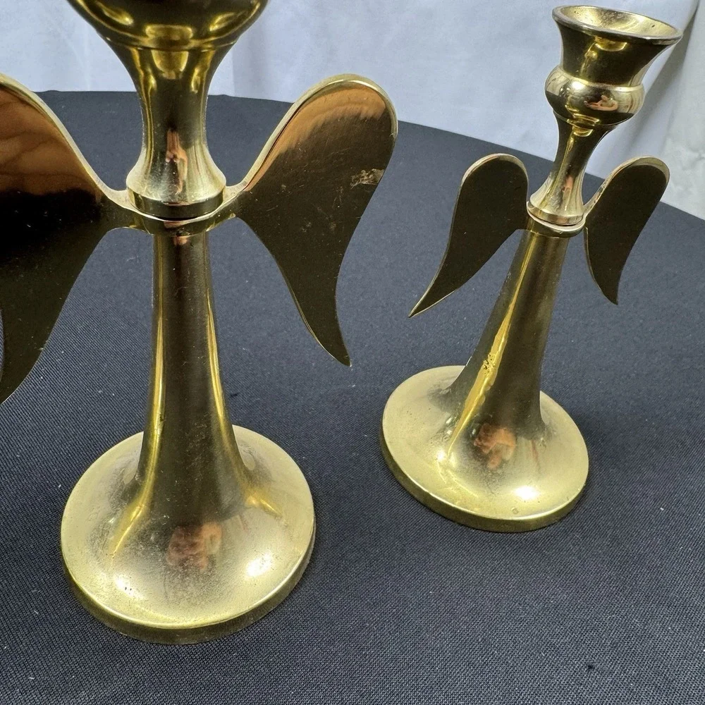 Vintage Solid Brass Candle Stick Holders Graduated‎ Angels Wings Set Of 3 India